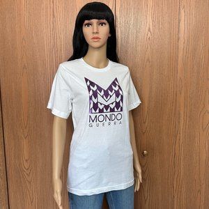 Women Mondo Guerra White T shirt with Purple Foil design, Size S - Never used